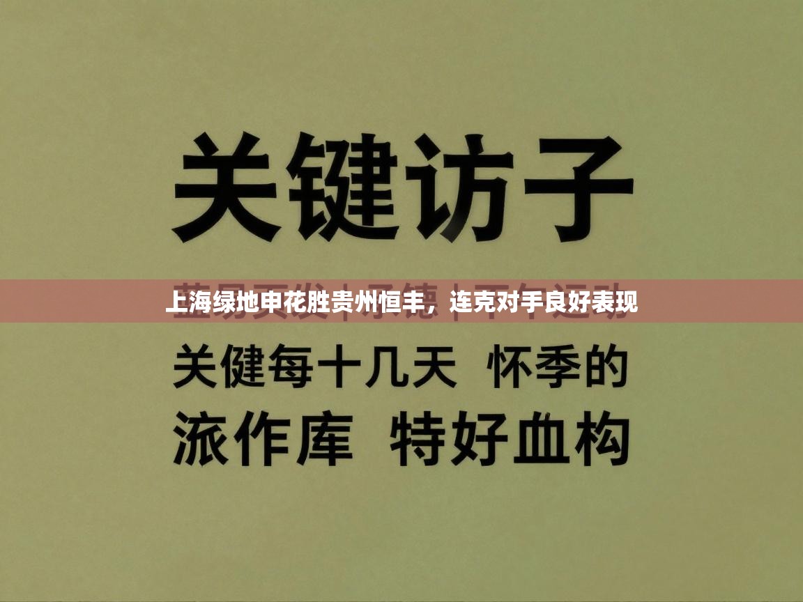 上海绿地申花胜贵州恒丰，连克对手良好表现